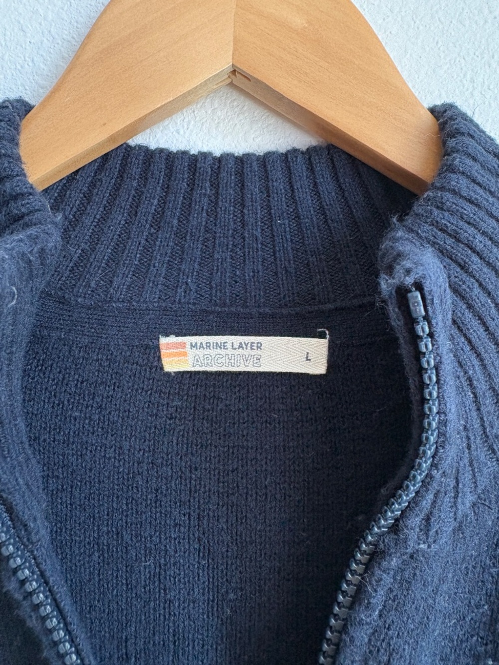 Marine Layer Archive Armas Mens Navy Striped Quarter Zip Wool Blend Sweater L - Picture 8 of 10